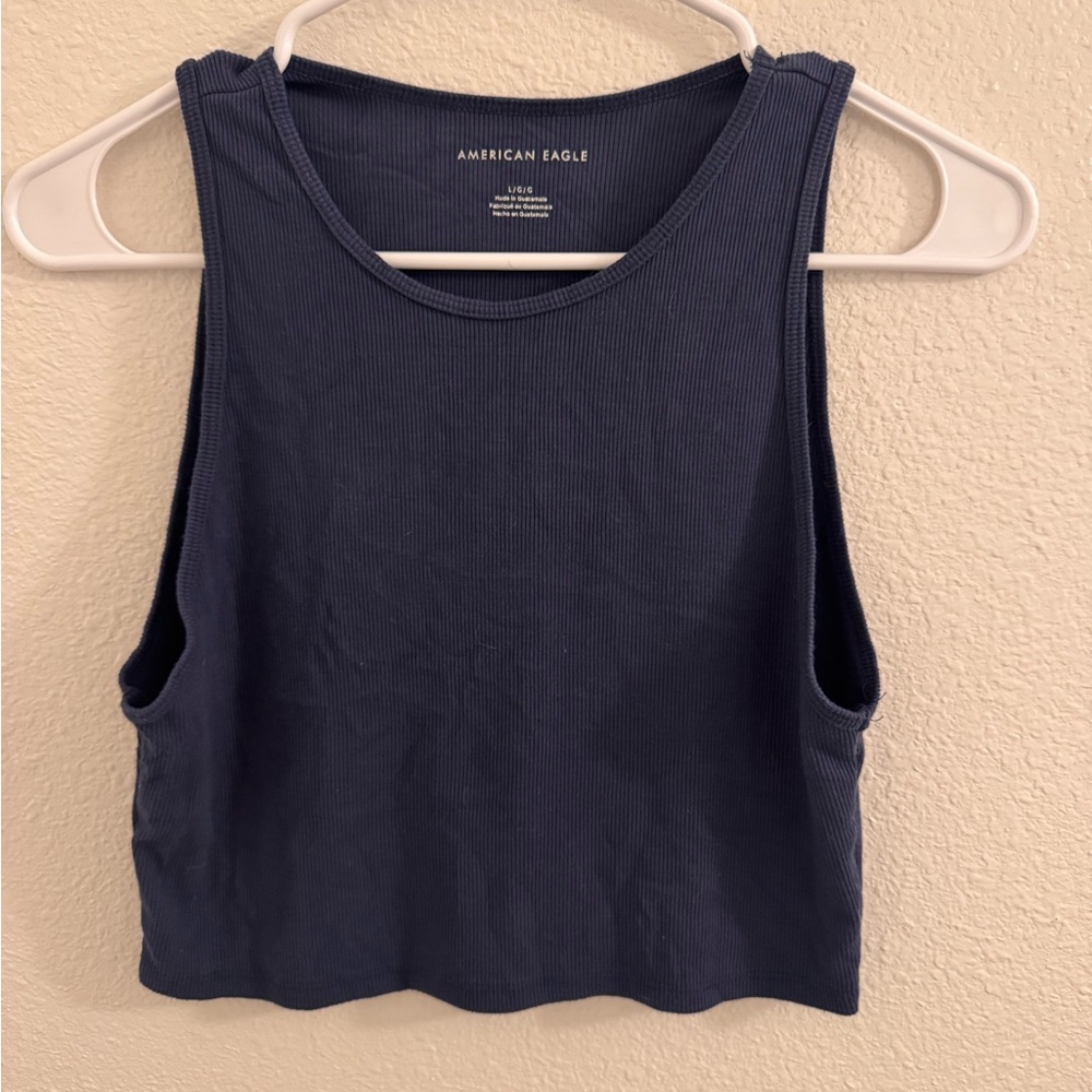 American Eagle Outfitters Blue Sleeveless Crop Muscle Tee